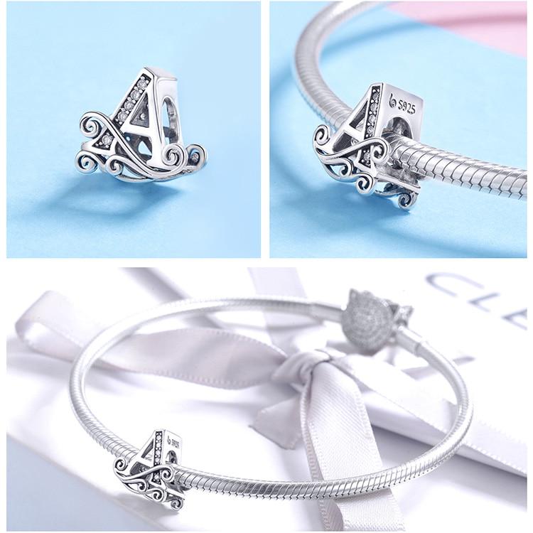 Bamoer Authentic 925 Sterling Silver Vintage Letter A To Z Zircon Bead Charms Fit Original Charm Bracelets DIY Jewelry