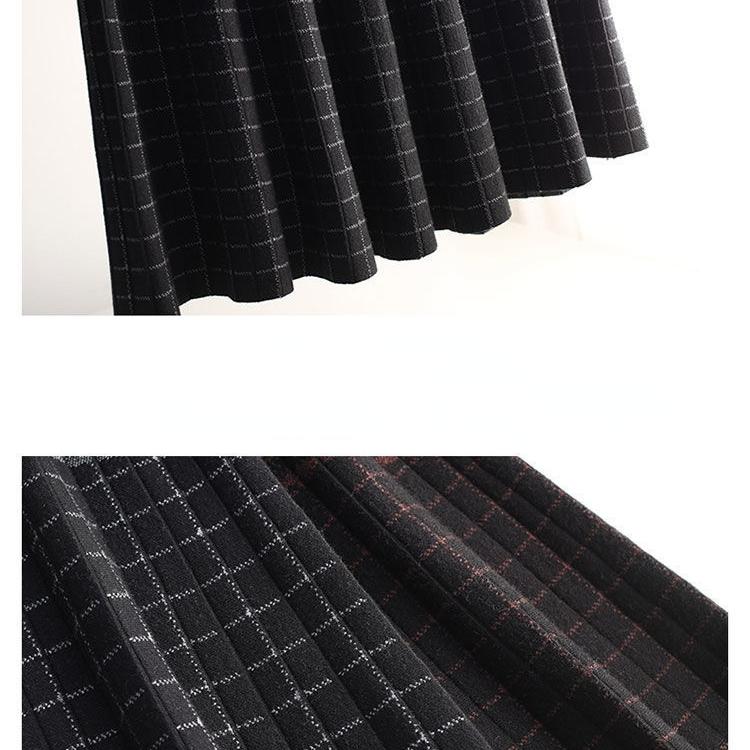 Вязаная миди-юбка с завышенной талией и клетчатым узором для осени/зимы