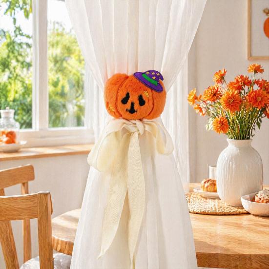 Witch Hat Curtain Holders Halloween Tiebacks, Funny Pumpkin Ghost Cartoon Window Straps, Easy to Use Fasteners Lightweight Adjustable Holdbacks
