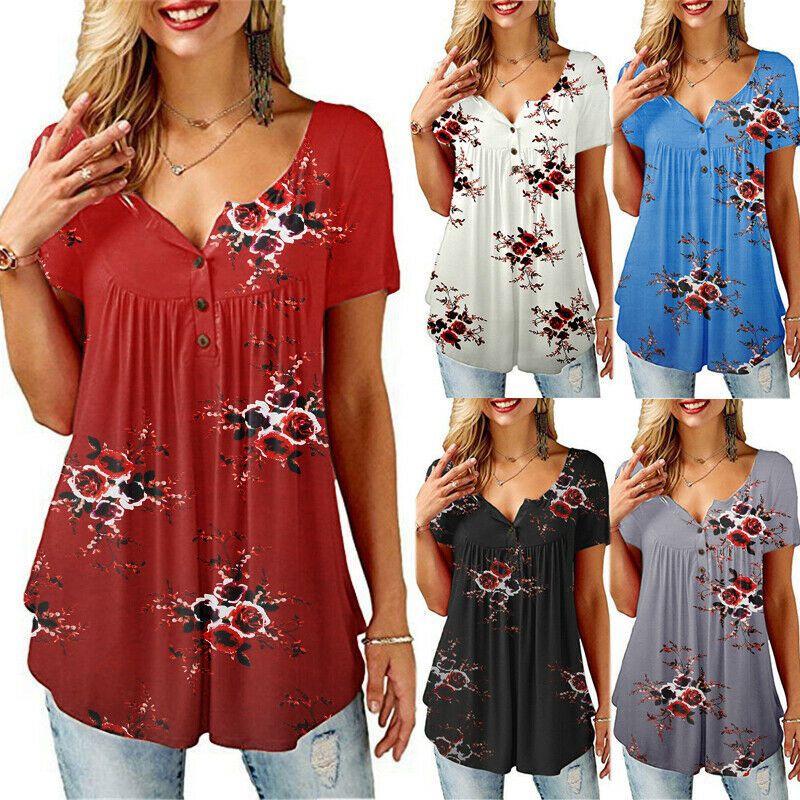 Элегантные женские футболки с коротким рукавом и цветочным принтом, удобного свободного кроя