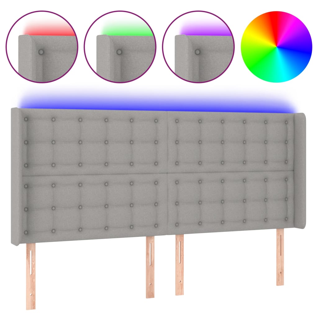 LED Headboard Light Grey 183 x 16 x 118 128 cm Fabric