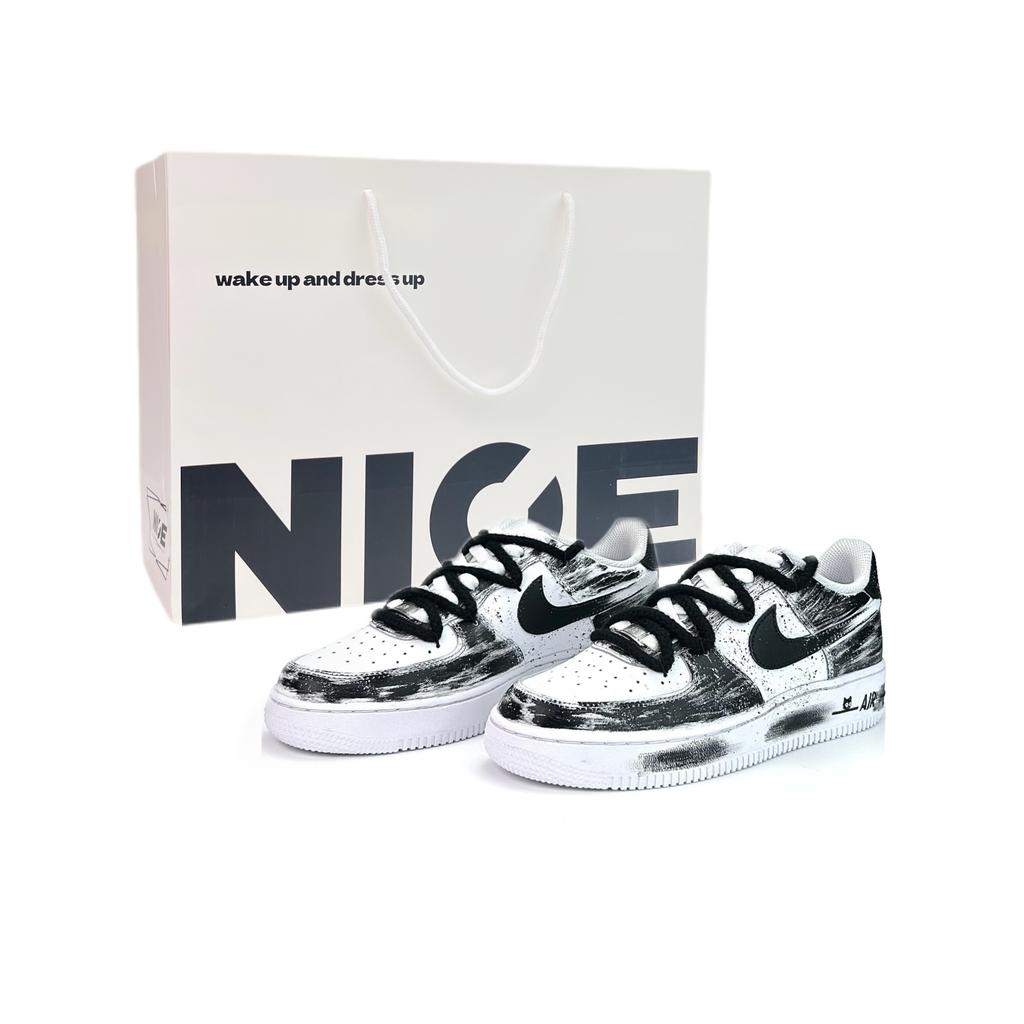 Nike Nike Air Force 1 Чернильное окрашивание Первый снег Амортизация, Износостойкие Низкие Кеды для скейтборда Унисекс Черный Белый CW2288-111(Team801-S-BOX)
