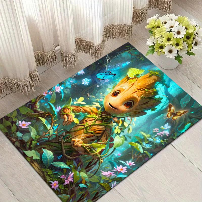 1pc Groot Pattern Area Rug Soft Flannel Floor Mat for Living Room,Office,Bedroom and Carpet,Sofa Coffee Table Floor Mat