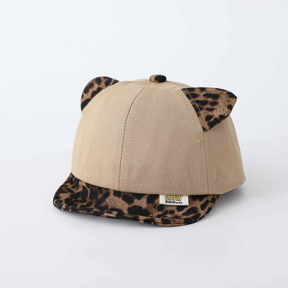 Children's Leopard Print Cat-Ear Baseball Cap, Contrast Soft Brimmed Sun Hat, Adjustable, Suitable for Boys and Girls to W