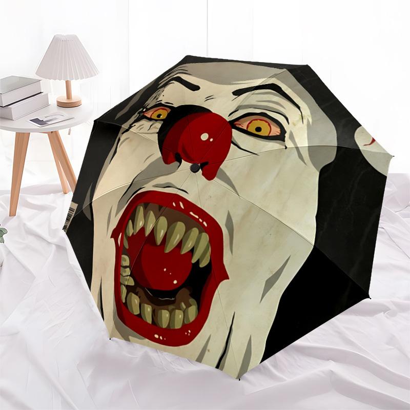 1pc IT Clown Horror Automatic Open/Close Umbrella Folding Umbrella, Portable Compact Travel Umbrella, Birthday/Christmas GiftL1110y14