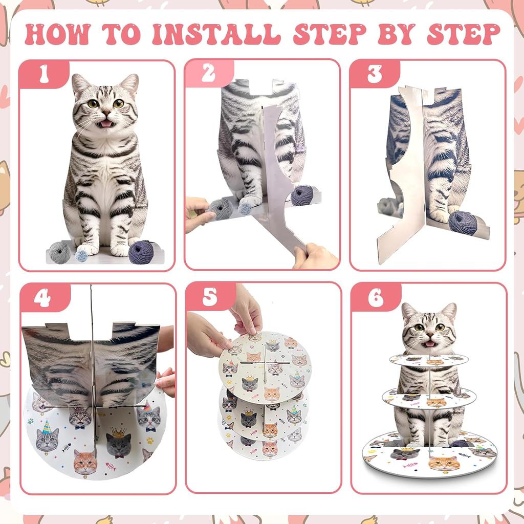 Cat Themed Cupcake Stand 3 Tier Cup Cake Stand Tower Cute Cat Birthday Party Decorations Tiered Dessert Table Display Set Cake Tray Stand Holder for