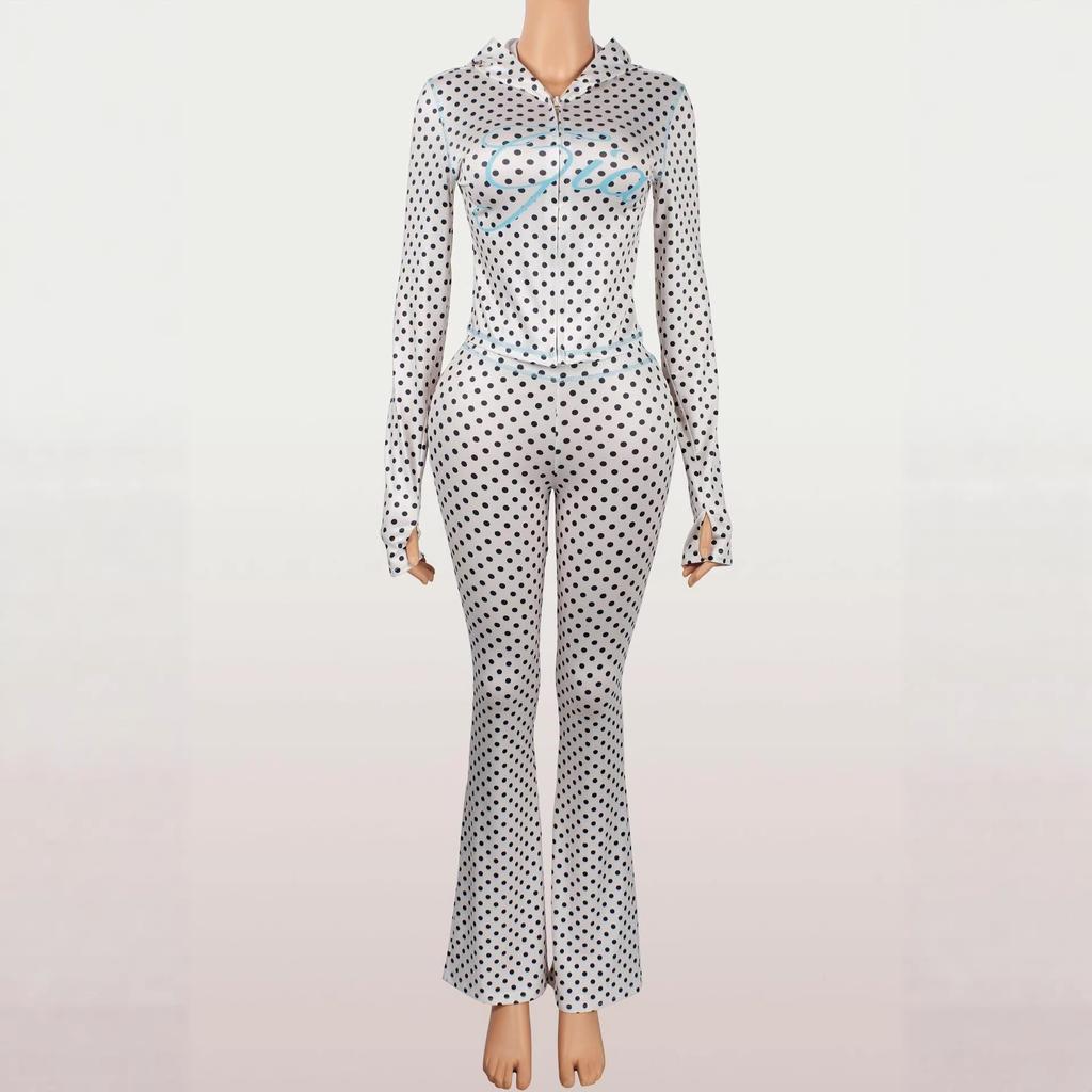 Popular women's fashion leopard print thumb button slightly flared long-sleeve two-piece set popular in Europe and America