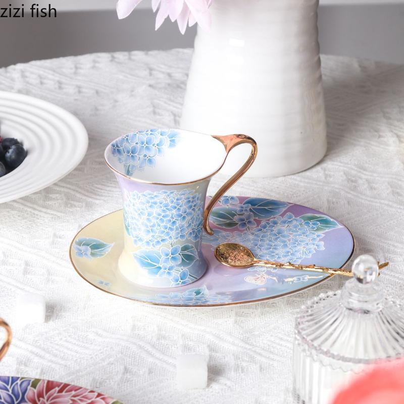 Керамическая кружка с цветком и птицей, кофейная чашка с блюдцем, чашки для завтрака, десертная тарелка, чайные чашки с цветком, чашка для воды, кружка для послеобеденного чая