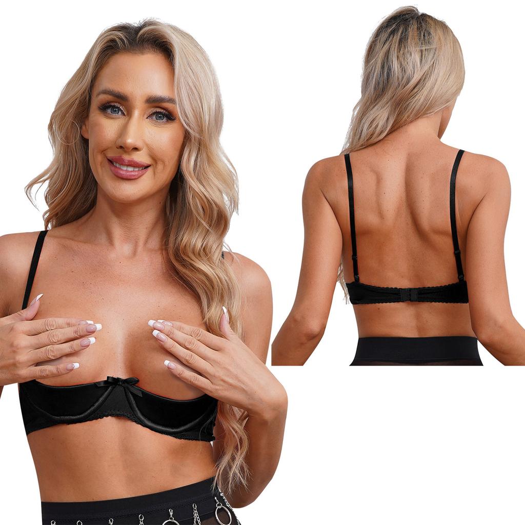 Женское сексуальное атласное белье, регулируемые бретельки на косточках, половина чашки, бюстгальтер-балконет с пуш-ап, нижнее белье