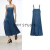 Spring and Summer New Women's Clothing French Simplicity Wind Long Denim Sling Straight Collar Midi Skirt Dress 8197082