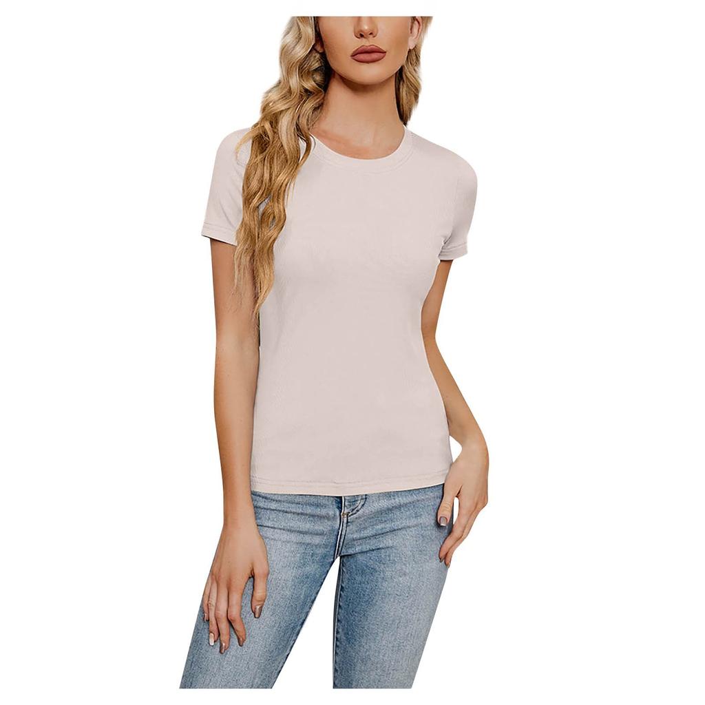 Женская футболка с короткими рукавами и круглым вырезом, облегающий эластичный вязаный свитер