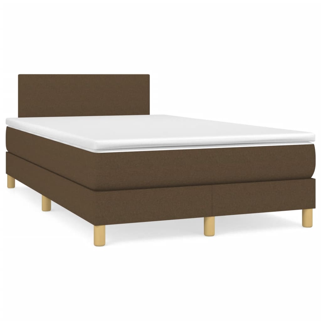 Box Spring Bed with Mattress & LED Dark Brown 120x190 cm Fabric