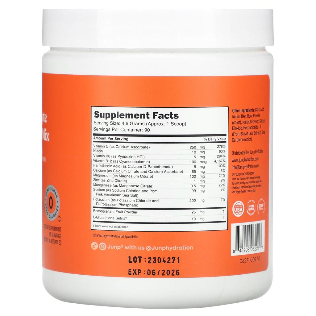 JUNP Hydration Электролитный порошковый микс, Персик, 14,6 унции (414 г)