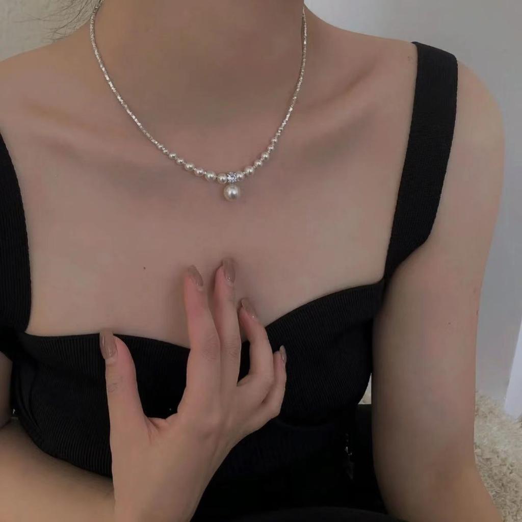 Xiaohongshu ожерелье с цепочкой из серебряной жемчужной меди женская мода темперамент универсальная цепочка на ключицу легкая роскошь высококачественная цепочка на шею