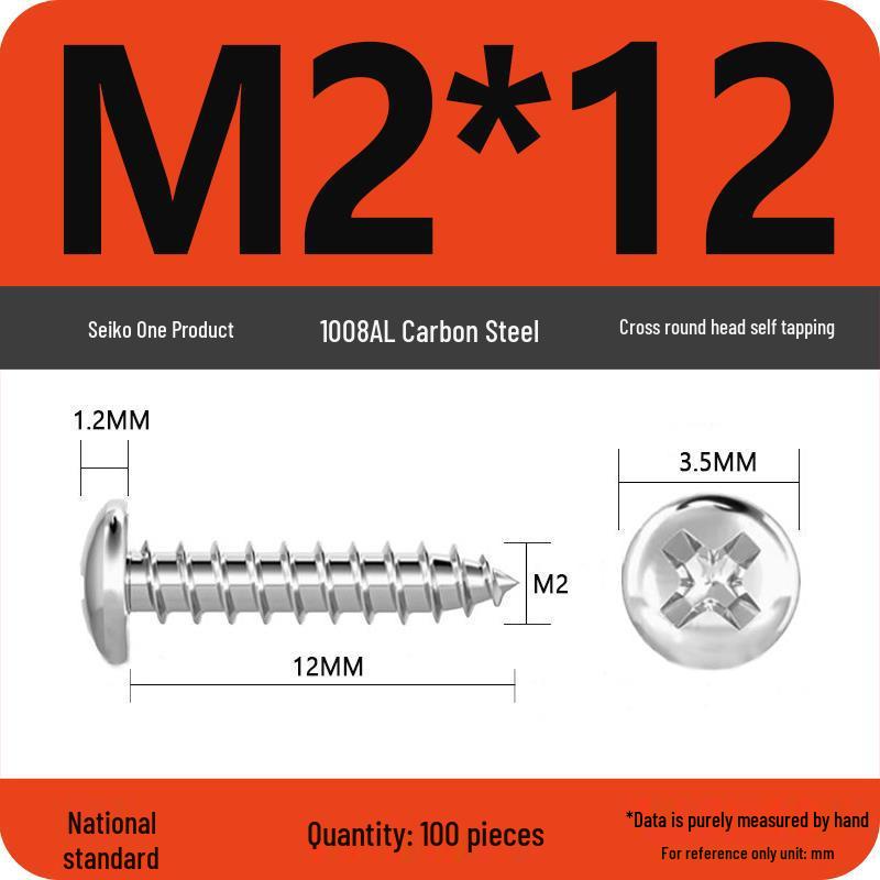 Galvanized Self-Tapping Screws, Round Head, White Zinc, PA Cross Pan, Pointed Tail M1.2-M4