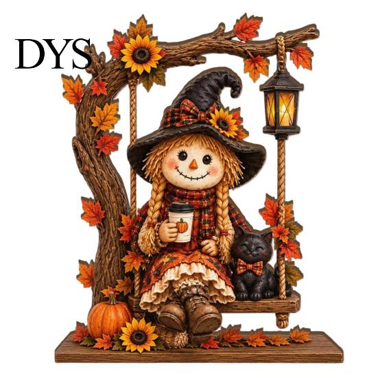 Handmade Carved Wood Figures Wooden Autumn Figurine for Thanksgiving And Halloween Decor, Retro Fall Reading Character Ornaments Table Decor