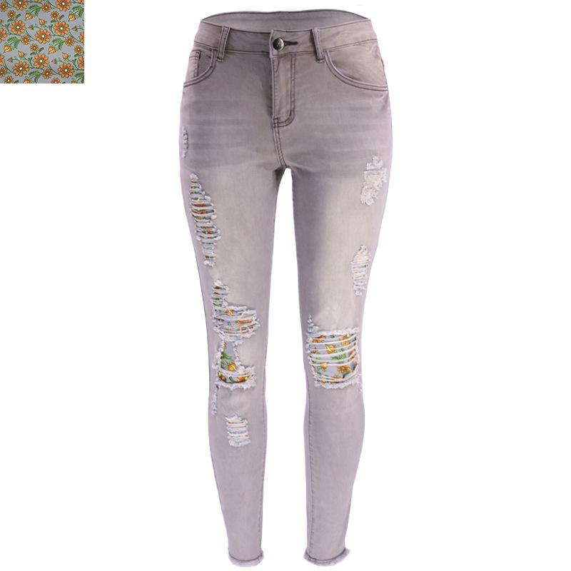 Women's Pencil Pant Fashion Ripped Patch Plus Size Jeans