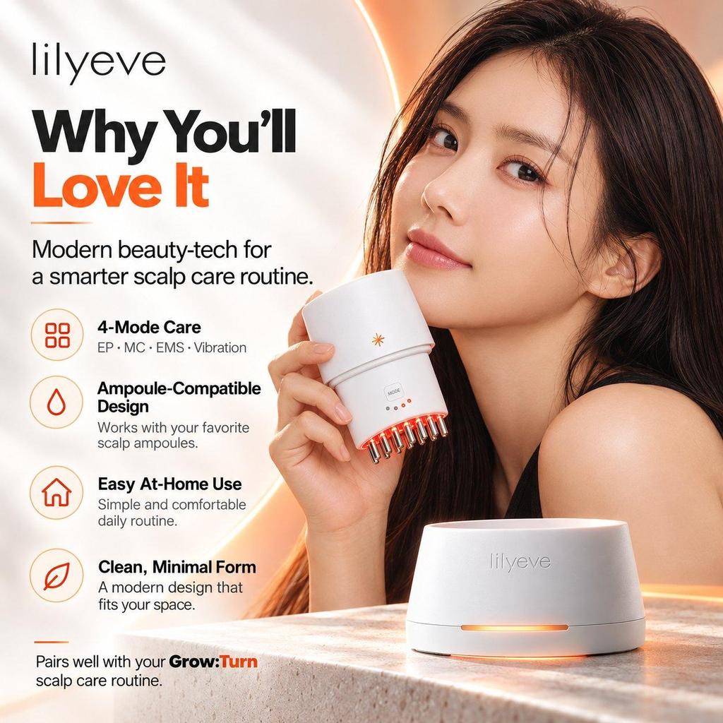 Lilyeve GROW:TURN PRO 4-in-1 Scalp Care Device EP MC EMS Micro-Vibration Ampoule Booster
