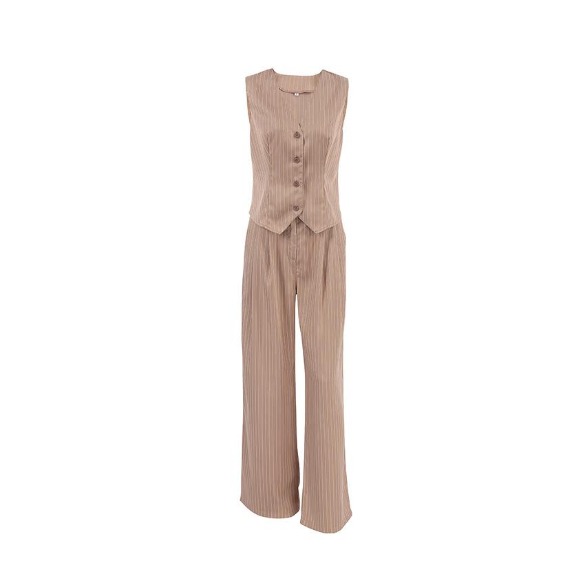 Sexy temperament wide shoulder strap V-neck sleeveless vest mid-waist slim-fitting wide-footed pants two-piece autumn casual suit