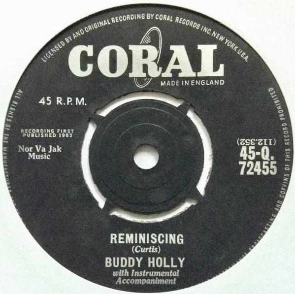 7-дюймовая пластинка BUDDY HOLLY Reminiscing 45Q72455 Коралловая 1962 Великобритания Рок Б/у