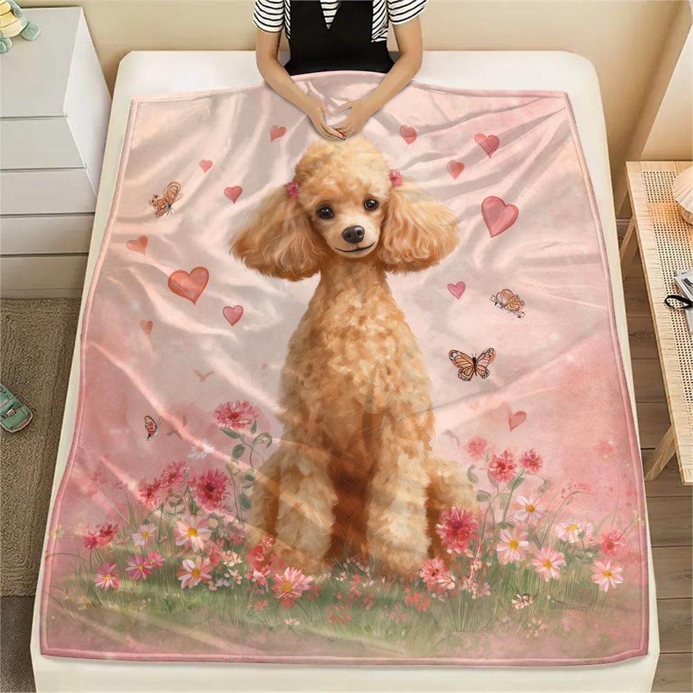Pink Poodle,pattern Flannel Blanket, High quality Comfortable for All Seasons, Home Decor, Warmth and Comfort, Perfect for Gifts.