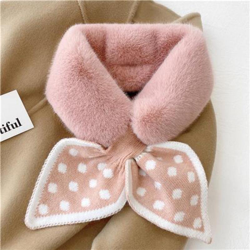 Autumn and Winter Imitation Rabbit Velvet Cross Polka Dot Knitted Fishtail Scarf Scarf Female Korean Version of Warm Neck Protection