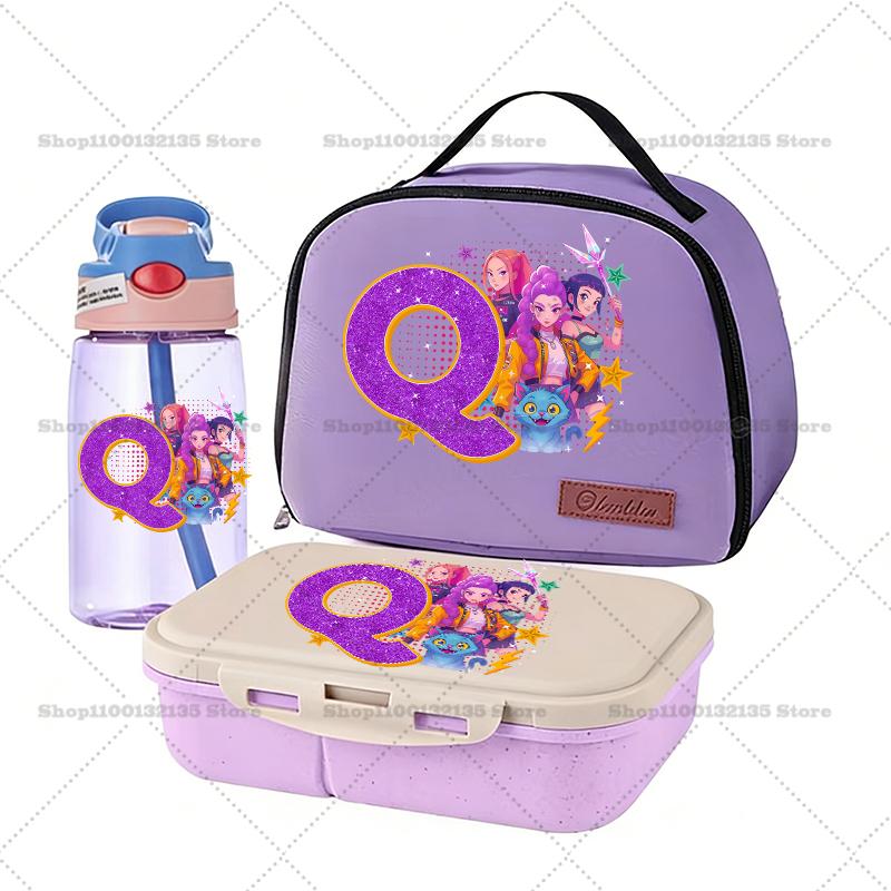 Korean Pop Demon Hunters Bento Case+Lunch Pouch+Water Bottle 3pcs Kit RUMI ZOEY Animation Design Student School Supplies Food Container Drinkware