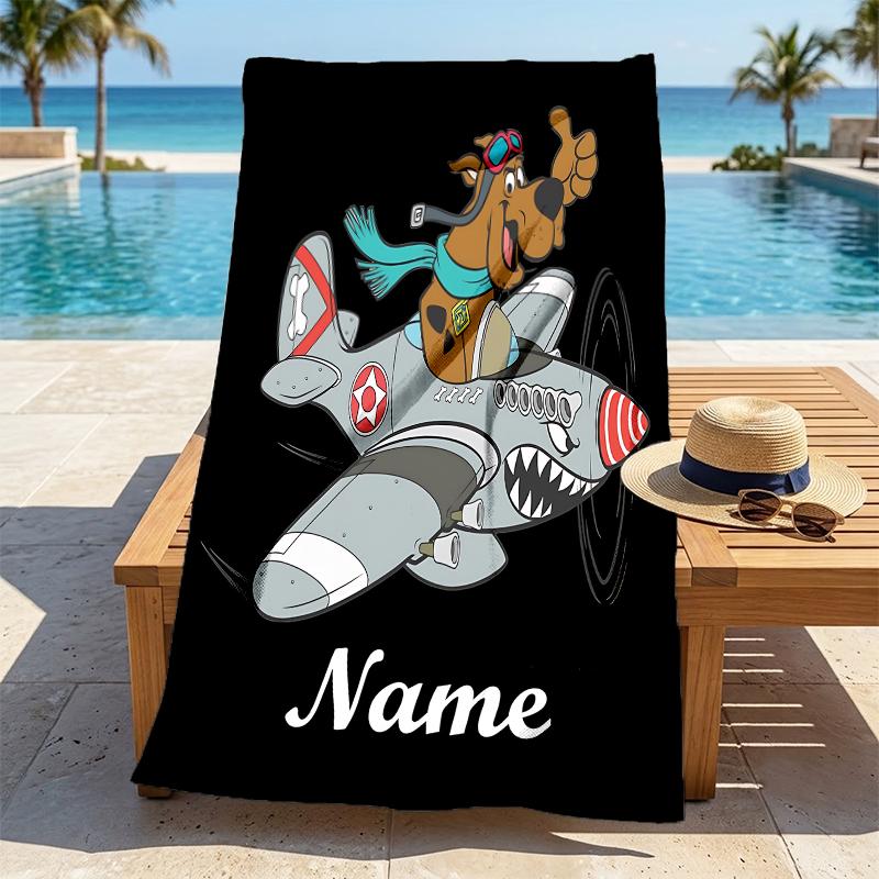 Custom Name Pilot Dog Flight Stylish Digital Printing Beach Towel Quick‑Drying Absorbent Blanket for Beach Pool Gym Travel