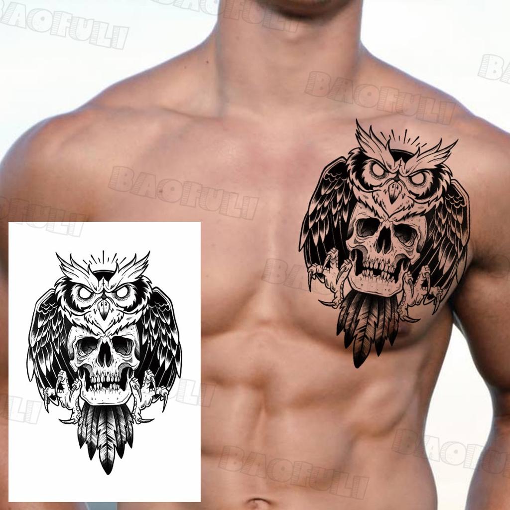 Черный пиратский череп, парусный спорт, временная татуировка для мужчин и женщин, реалистичная сова, лев, клоун, поддельная татуировка, наклейка, крутая татуировка на предплечье, грудь, татуировка