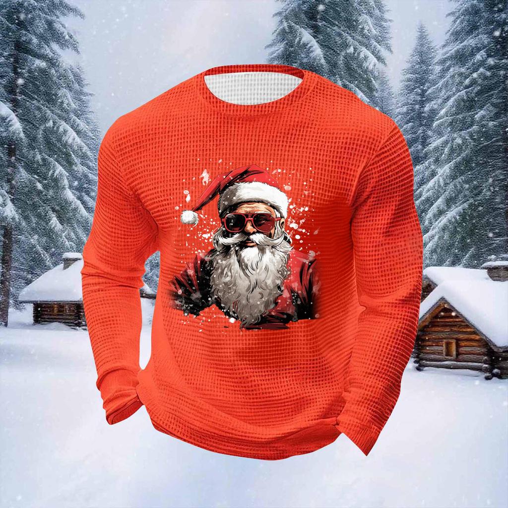 Мужские топы с рождественским принтом, с круглым вырезом и длинными рукавами, мужские спортивные топы больших размеров в повседневном стиле с круглым вырезом