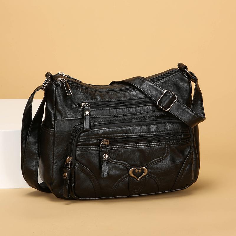 Women Shoulder Bag Large Capacity Multi-Layer Soft Leather Middle-Aged Mother Bag