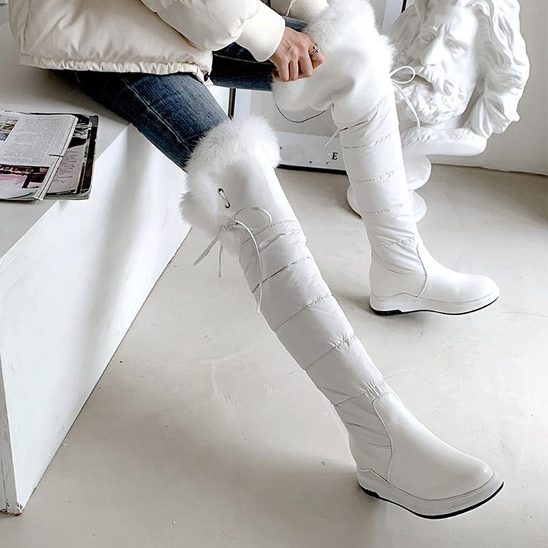 Женские зимние сапоги, удобные водонепроницаемые сапоги на плоской подошве большого размера, теплые плюшевые сапоги до колена