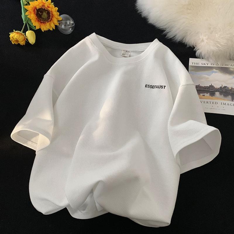 Простая мужская рубашка с коротким рукавом, летняя американская ретро уличная трендовая футболка для пары с коротким рукавом, базовая рубашка