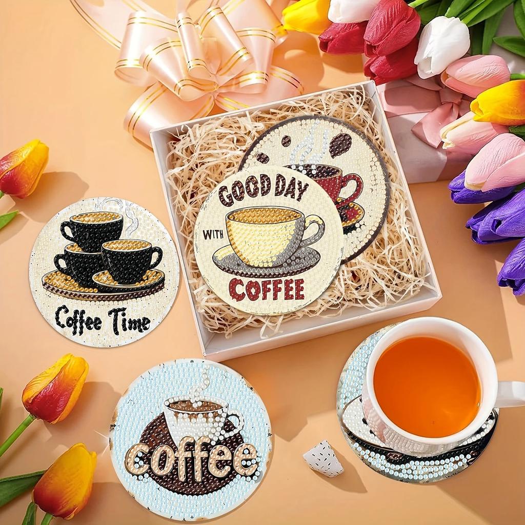 8 шт./набор подставок с узором кофейной чашки, расписанных алмазной мозаикой, подставки «сделай сам» с подставкой, подходят для начинающих и взрослых, товары для искусства и рукоделия, подарки