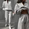 Autumn Women's Warm Hoodie Casual Long Sleeve Sweatshirts and Trousers Fleece Two Piece Sets Lady Suit Women's Tracksuit