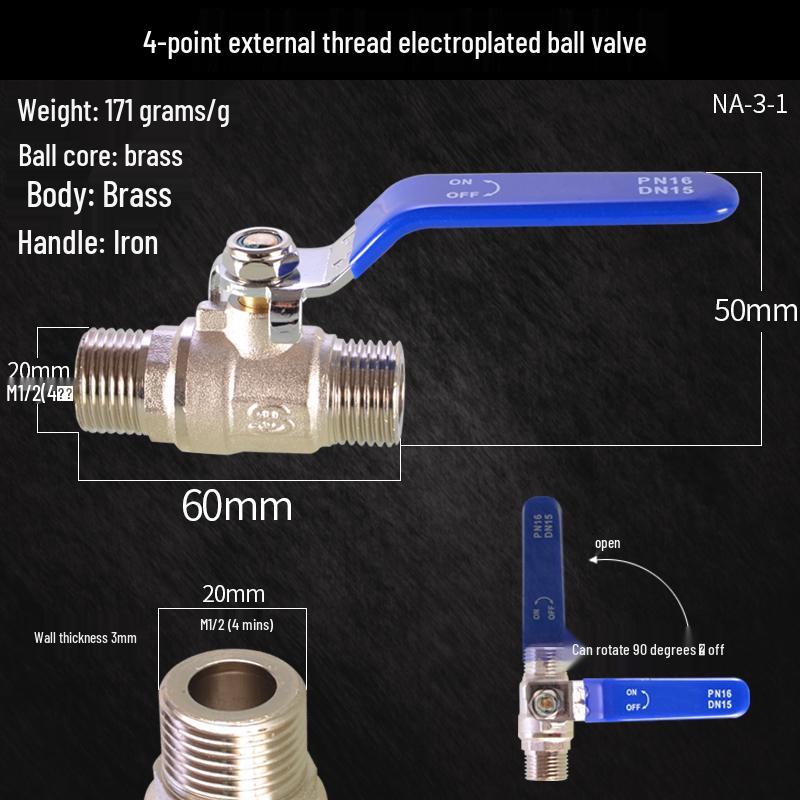 Large Flow 2-Piece Brass Ball Valve with Male/Female Threads for Water Pipes, Available in 1", 1.2", 1.5", and 2" Sizes