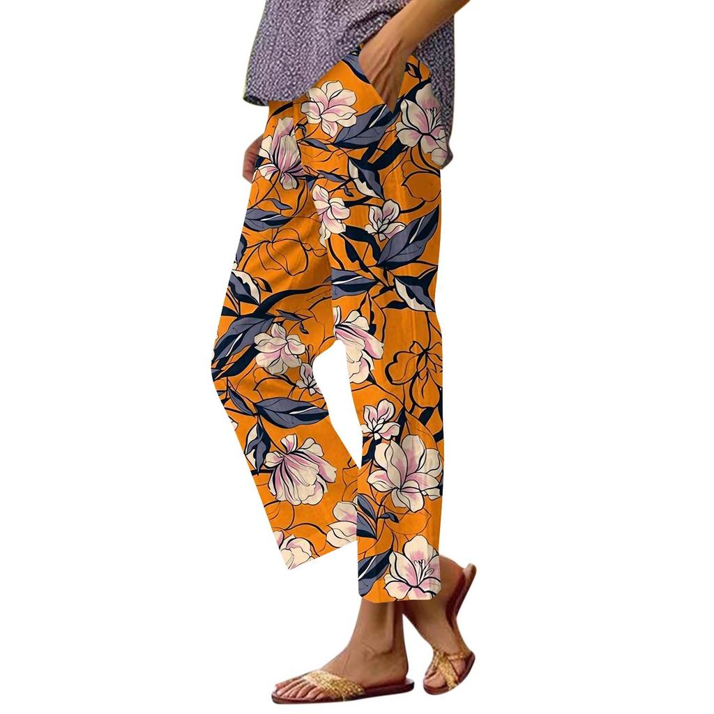 Женские повседневные модные принтованные прямые брюки с карманами