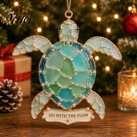 Durable Decorative Accents Handmade Sea Glass Coastal Christmas Ornaments, Turtle Seahorse Starfish Tree Ornaments Sailboat Beach Hanging Decoration