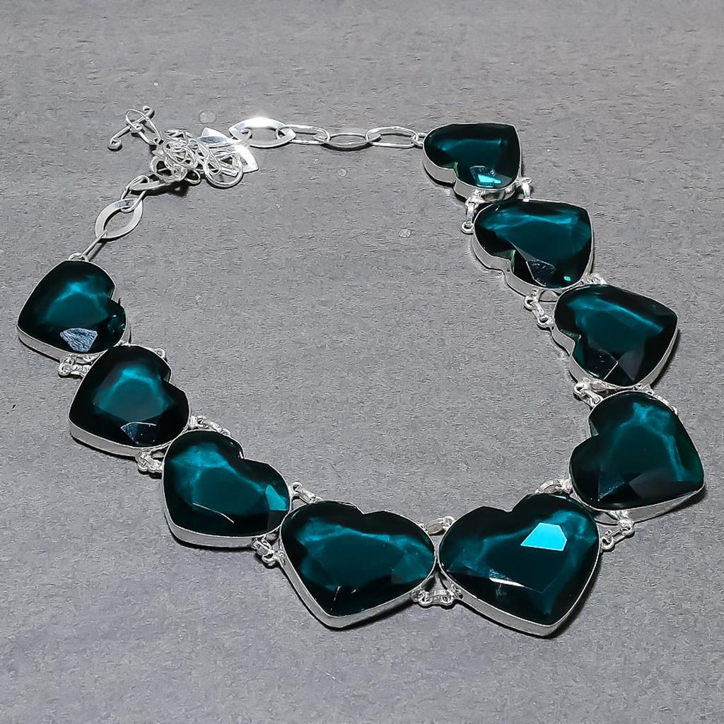 Lab Created Apatite Quartz Necklace 18" Adjustable Chain Heart Cut Jewelry Gifts