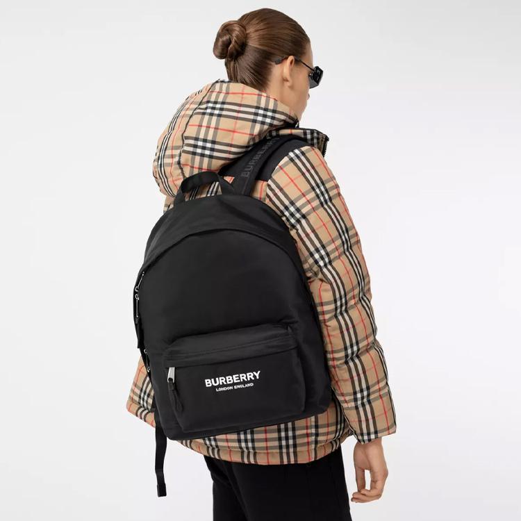 Burberry Рюкзак большого объема с принтом логотипа и отделкой из гладкой кожи Мужской рюкзак Черный 80210841