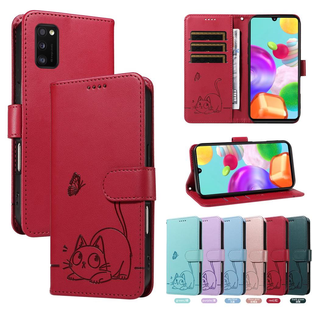 Магнитный кожаный чехол-кошелек для Samsung Galaxy A3 A5 A6 Plus A7 A8 A9 A10 A10S M10 M10S M15 M54 2016 2017 2018 | Тисненый кот