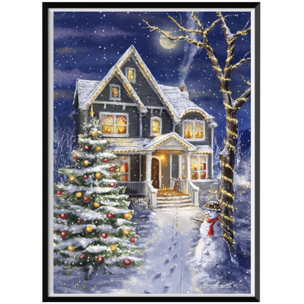 Christmas Diy Diamond Painting Full Diamond Santa Claus Round Diamond Embroidery 5D Snowman House Cross Stitch Home Decoration