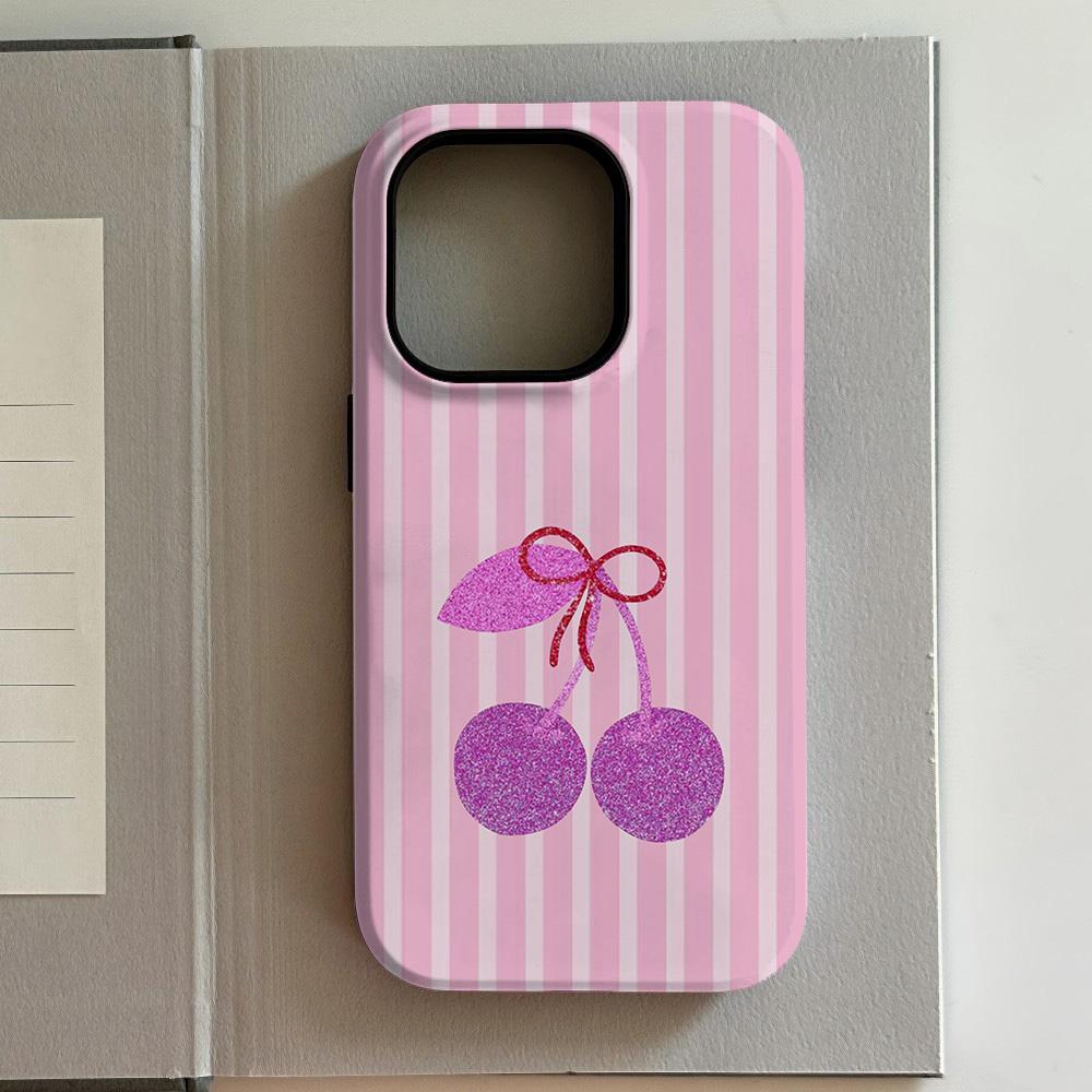 Роскошный фиолетовый чехол с вишнями для iPhone 17 16 15 14 13 12 11 X XS Air Pro Max Plus, роскошная двухслойная задняя крышка