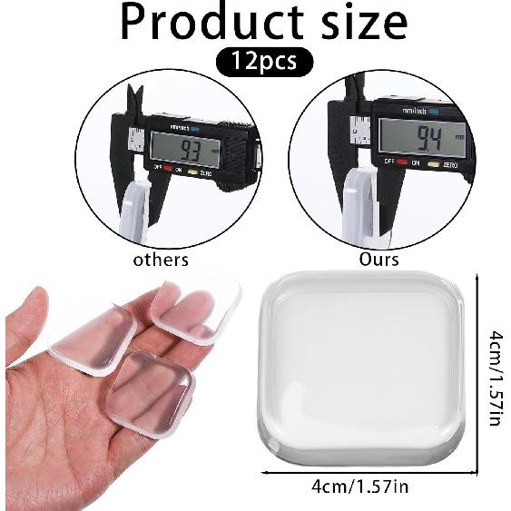 Door Stopper Wall Protector, 12 Pcs Transparent Door Knob Wall Protector Thicken Square Walls Shield Bumper Guard from Doors Knobs, Sturdy Self