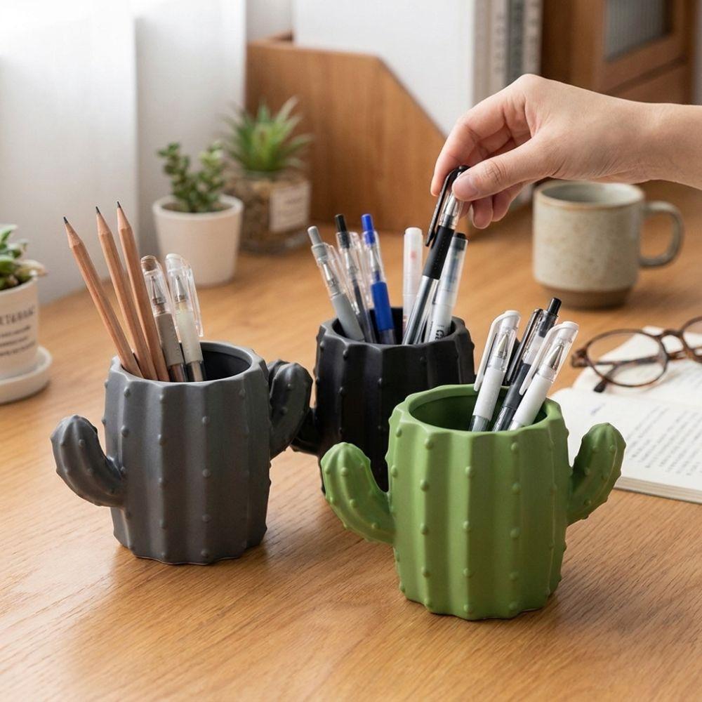 3D Printed Cactus Pen Holder Green Plant Funny Desktop Storage Pot Ins Style Simulation Greenery Pencil Holder Home Decor