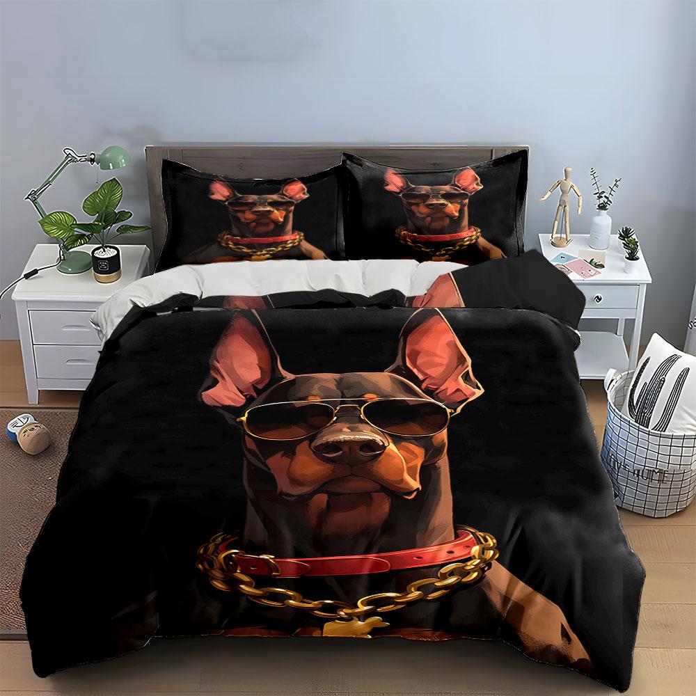 Doberman wearing sunglasses necklace Bedding sets Duvet cover sets Duvet covers Pillowcases(1 * Duvet Cover 2 * Pillowcases without duvet insert)