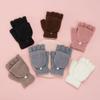 Girls Dual-use Thick Knitting Mittens Convertible Flip Top Half Finger Gloves Coral Velvet  Gloves