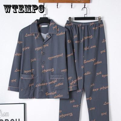 Пижамы мужские осенние и зимние увеличивающие повседневные мужские хлопковые тонкие костюмы осенние хлопковые с длинными рукавами мужские домашние службы