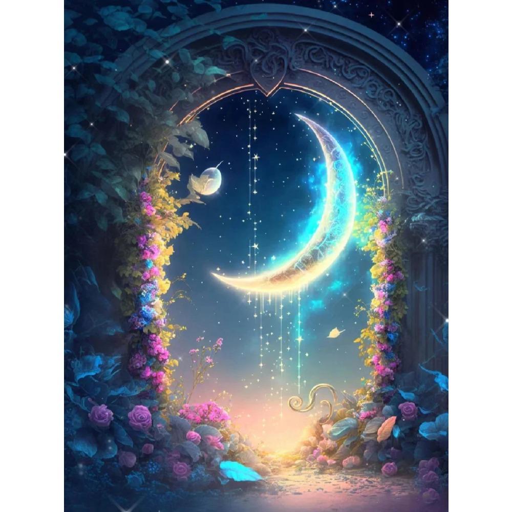 Алмазная картина Полный дрель Цветок Луна Пейзаж Круглая алмазная живопись Ручная работа Фруктовый десерт Diy Алмазная мозаика Картина Украшение дома