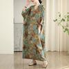 Early Spring Vacation Style Tourism V-neck Artistic Retro Mid To Long Loose Casual Meat Covering Dress